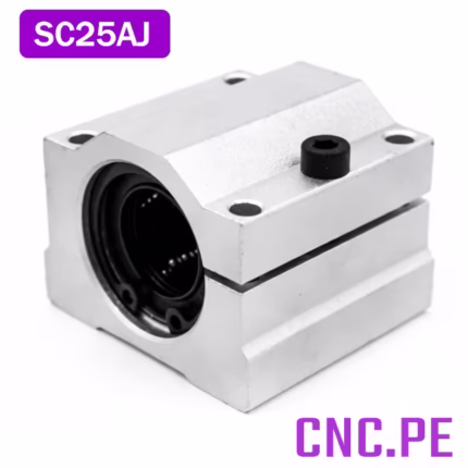 Rodamiento lineal SC25AJ para barras redondas de 25mm. Soporte ajustable, resistente y de alta precisión.