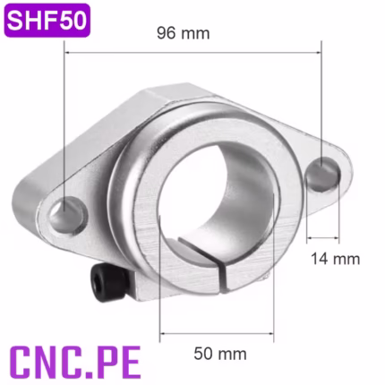 El soporte SHF50 para sujetar ejes de 50 mm, ideal para CNC y automatización.