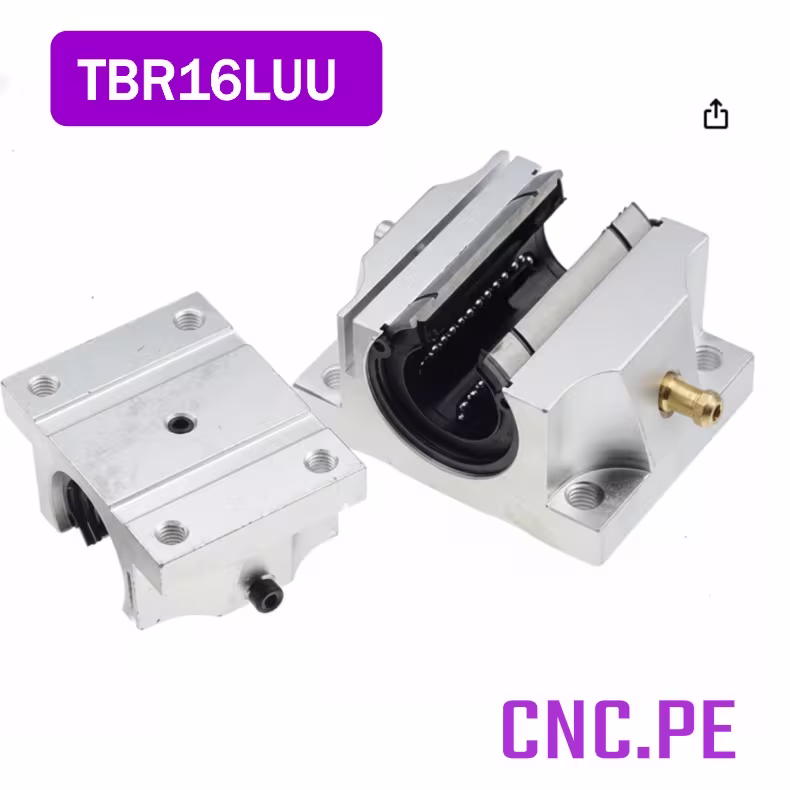 TBR16UU Rodamiento lineal TBR16UU para guía SBR16/TBR16. Modelo plano con aletas de alta precisión. Ideal para CNC.
