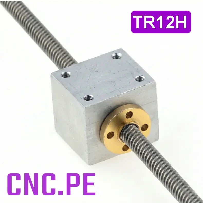 TR12H - Carcaza para tuerca TR12 | soporte para tornillo trapezoidal Tornillo trapezoidal, fabricado en aluminio. Para sistemas de movimiento lineal CNC. No incluye tuerca ni tornillo.