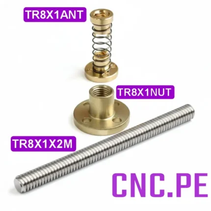Husillo trapezoidal TR8x1 de 8mm con tuercas estándar y antibacklash.
