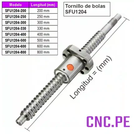 Tornillo de bolas con diámetros de 200mm a 800mm. Compatible con soportes BK10/BF10 o FK10/FF10. Ideal para máquinas CNC