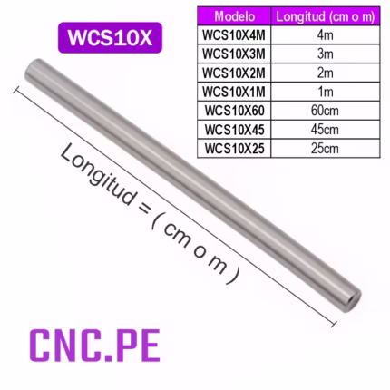 Eje de acero WCS10 de 10mm ideal para rodamientos lineales LM10UU y SC10UU.