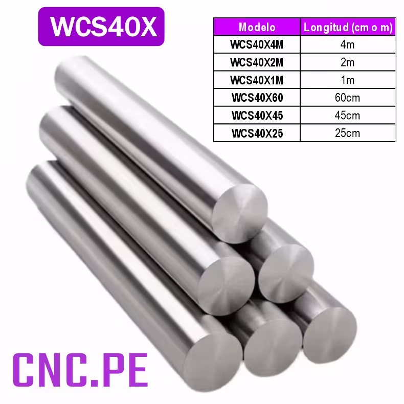 WCS40X Eje de acero cromado WCS40 de 40 mm para sistemas lineales CNC. Disponible en 4 m, 2 m, 1 m y otros cortes.