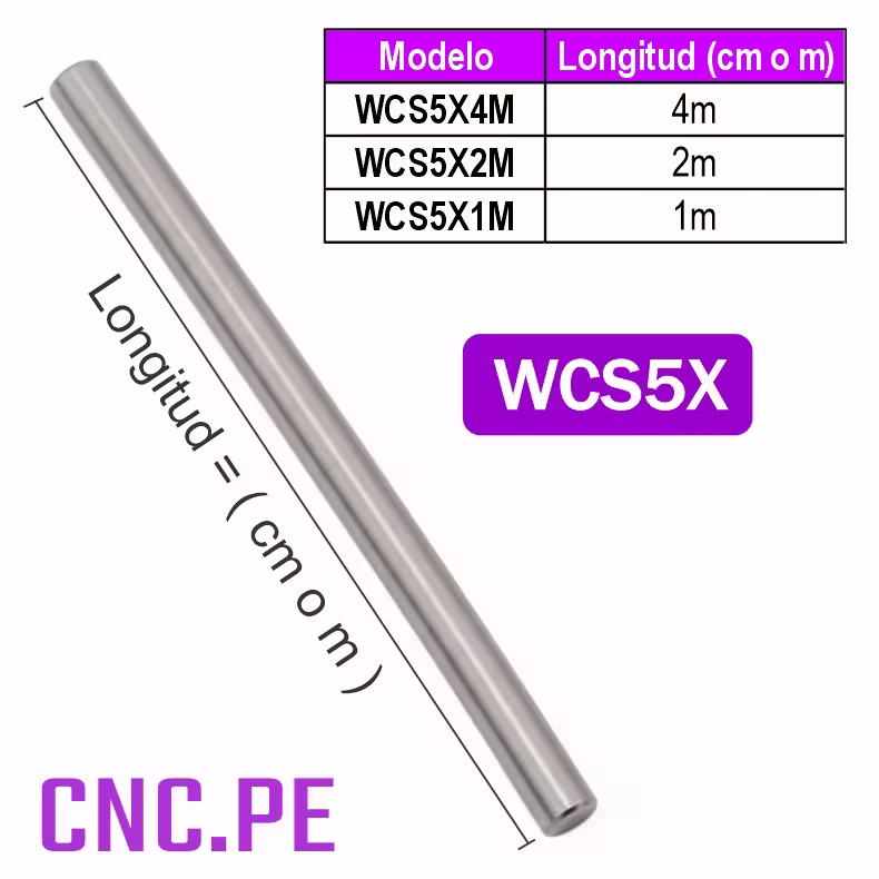 WCS5X Eje de acero WCS5 de 5mm. Barras redondas lisas en longitudes de 1m, 2m y 4m.