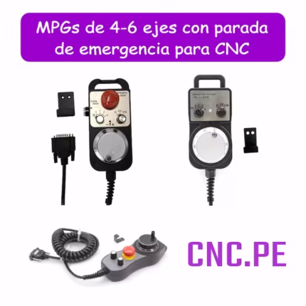 Descubre nuestros MPGs de 4 y 6 ejes para CNC, con o sin parada de emergencia. Alta precisión, control manual de ejes X, Y, Z, A, selectores de avance, y compatibilidad con controladores modernos. Ideal para ajuste de coordenadas, calibración y seguridad industrial.