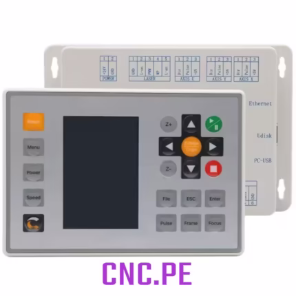 Set de Controlador Ruida RDC6432G para máquinas CNC láser de tubo CO2. Incluye panel HMI, placa base, cables de conexión y accesorios.