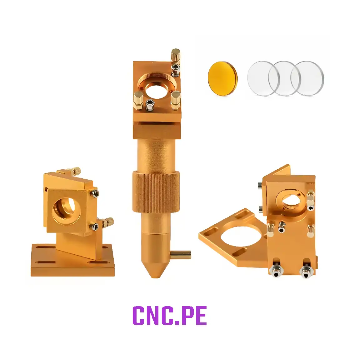 Cabezal Láser CO2 CNC con lente y espejos Compra el set de cabezal láser CO2 CNC con lente y espejos, ideal para fabricar láser de 40W a 80W. Incluye monturas, espejos de molibdeno y lente focal.