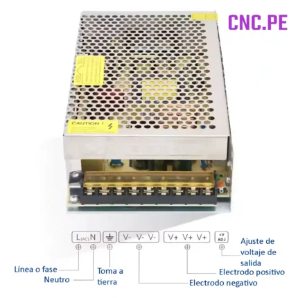 fuentes metálicas de poder 12V, 24V y 48V desde 60W hasta 480W. Compatibles con sistemas CNC, LED, impresoras 3D y más. ¡Conexión directa a 220V AC!
