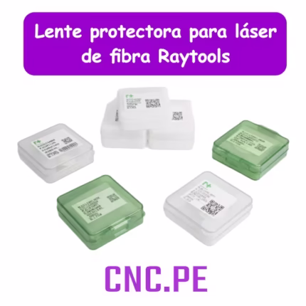 Descubre la lente protectora para láser de fibra Raytools, disponibles en medidas 24.9x1.5mm, 27.9x4.1mm, 30x5mm, 38.1x1.6mm y 37x7mm.
