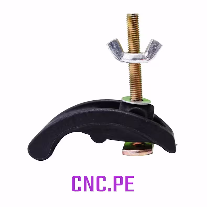 CLAMP1 Clamp de nylon con tornillo T para mesa ranurada CNC Router. Rosca M8, tornillo de 85 mm y pieza de nylon de 88 mm. Ideal para fijar piezas en modelos 9060, 4040, 1325 y más. Durable, resistente y fácil de instalar.
