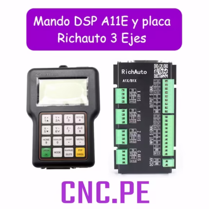Mando DSP A11E y placa controladora Richauto para CNC Router de 3 ejes. Nueva versión 2022 en inglés, incluye cable DSP de 50 pines y 2.5 m. No compatible con versiones anteriores a 2021.