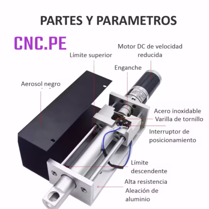 Descubre el actuador de plasma CNC de 200mm con motorreductor 24V y tornillo de bolas Ø16mm. Ideal para máquinas robustas, precisión y durabilidad.