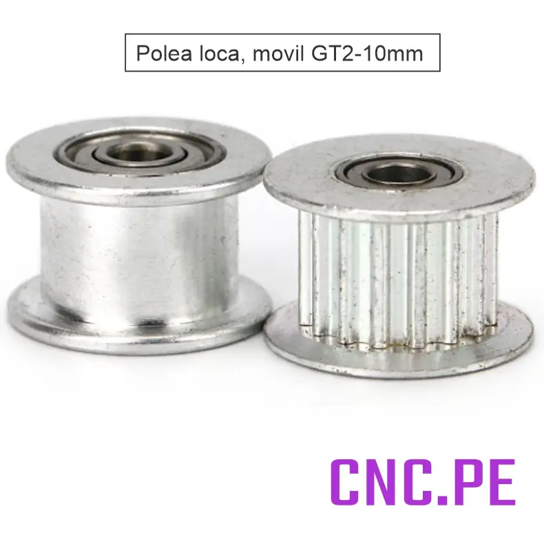 polea loca Polea loca GT2-10mm disponible en versiones dentada (20 dientes) o lisa, con agujero de 5mm.
